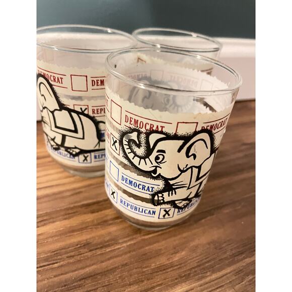 Vintage Republican Party Elephant Ballot Style Drinking Glass Set of 3 - Picture 2 of 6